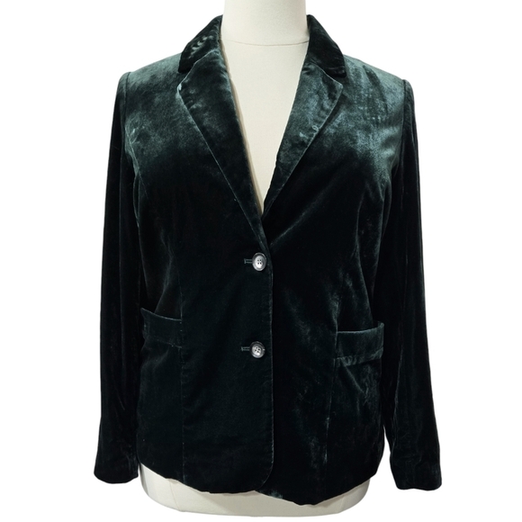 Coldwater Creek Green Velvet Two Button Blazer Holidays Festive Party - Picture 1 of 11